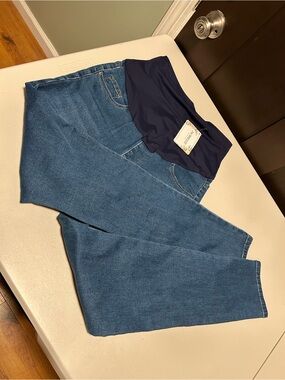 Maternity Denim Jeans with Navy Stretch Waistband